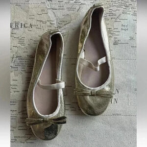 ZARA 31 (13.5), Gold Bow Ballet Flats